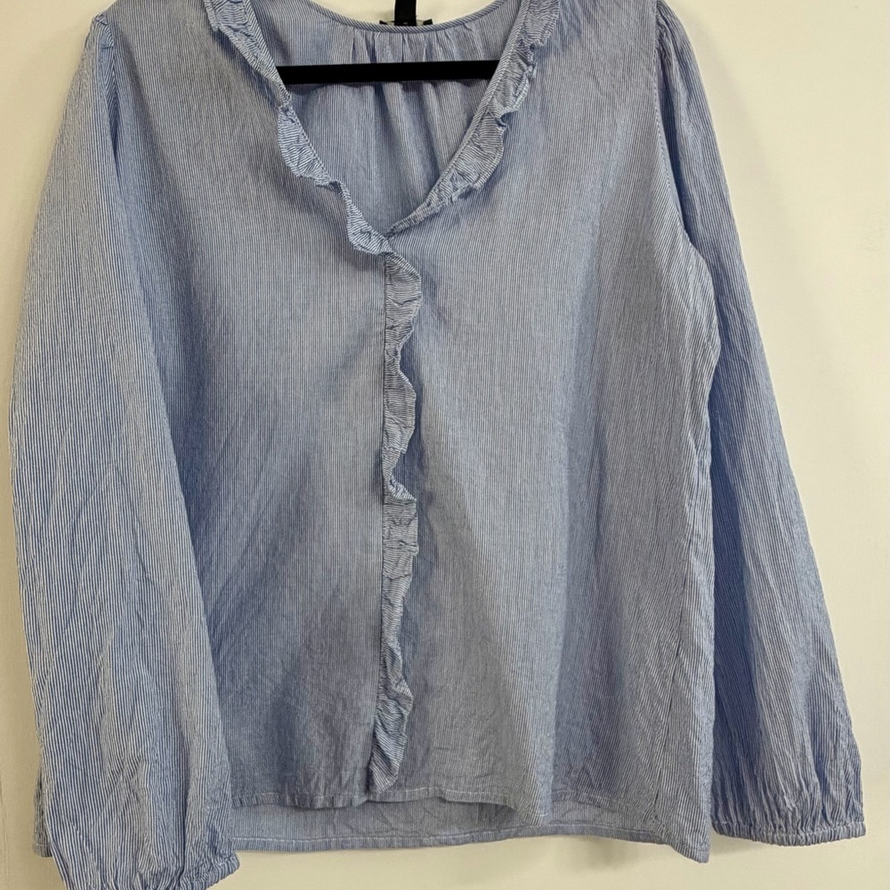 Ann Taylor Soft Blue Ruffle Trim Blouse